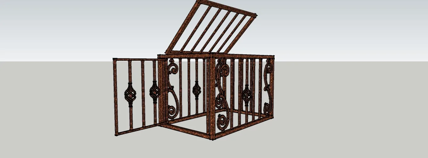 Custom iron dog kennel design drawing with dimensions by Austin Estate Gate