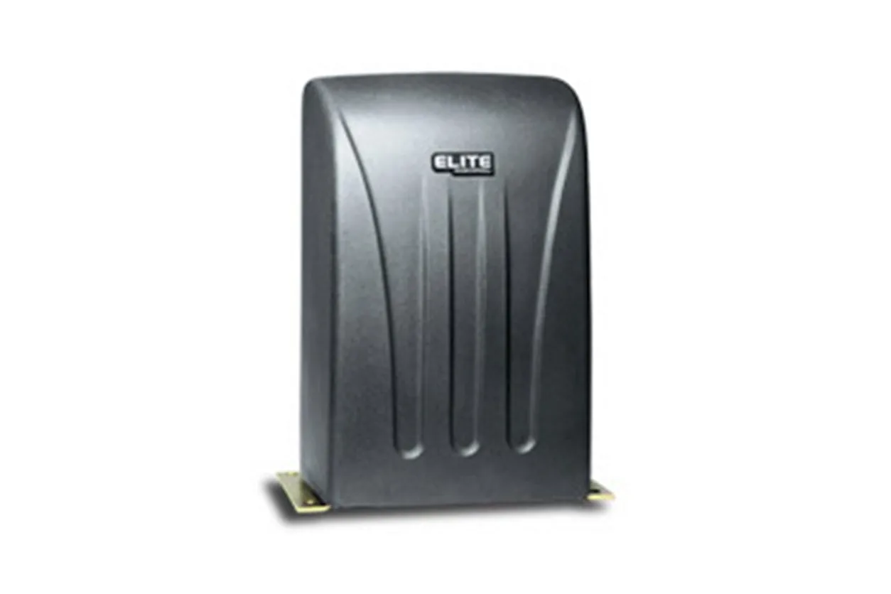Slide gate operator housing at a residential driveway gate